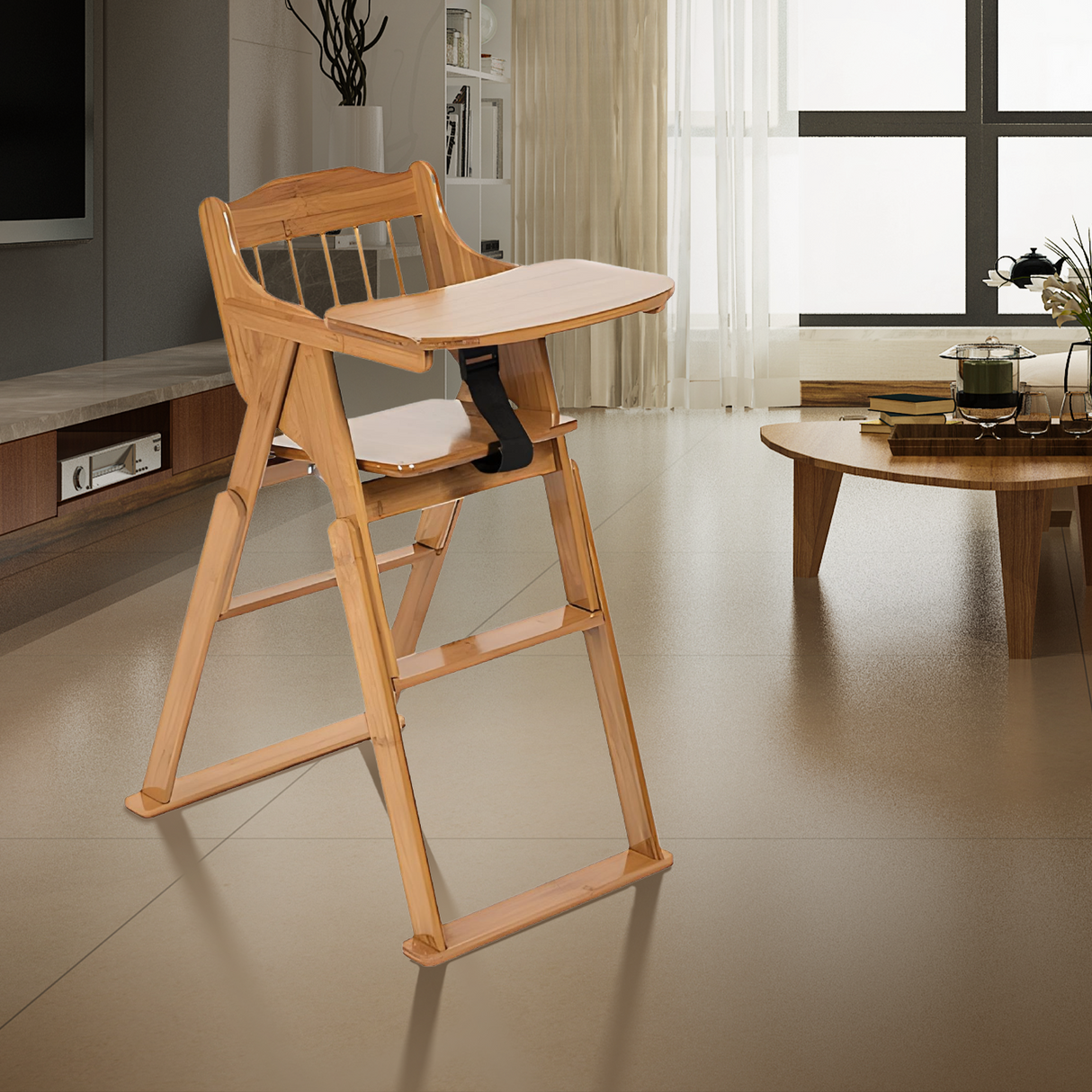 Springtek Joy Solid Wood High Chair for Baby Toddler, Foldable Wooden Highchair