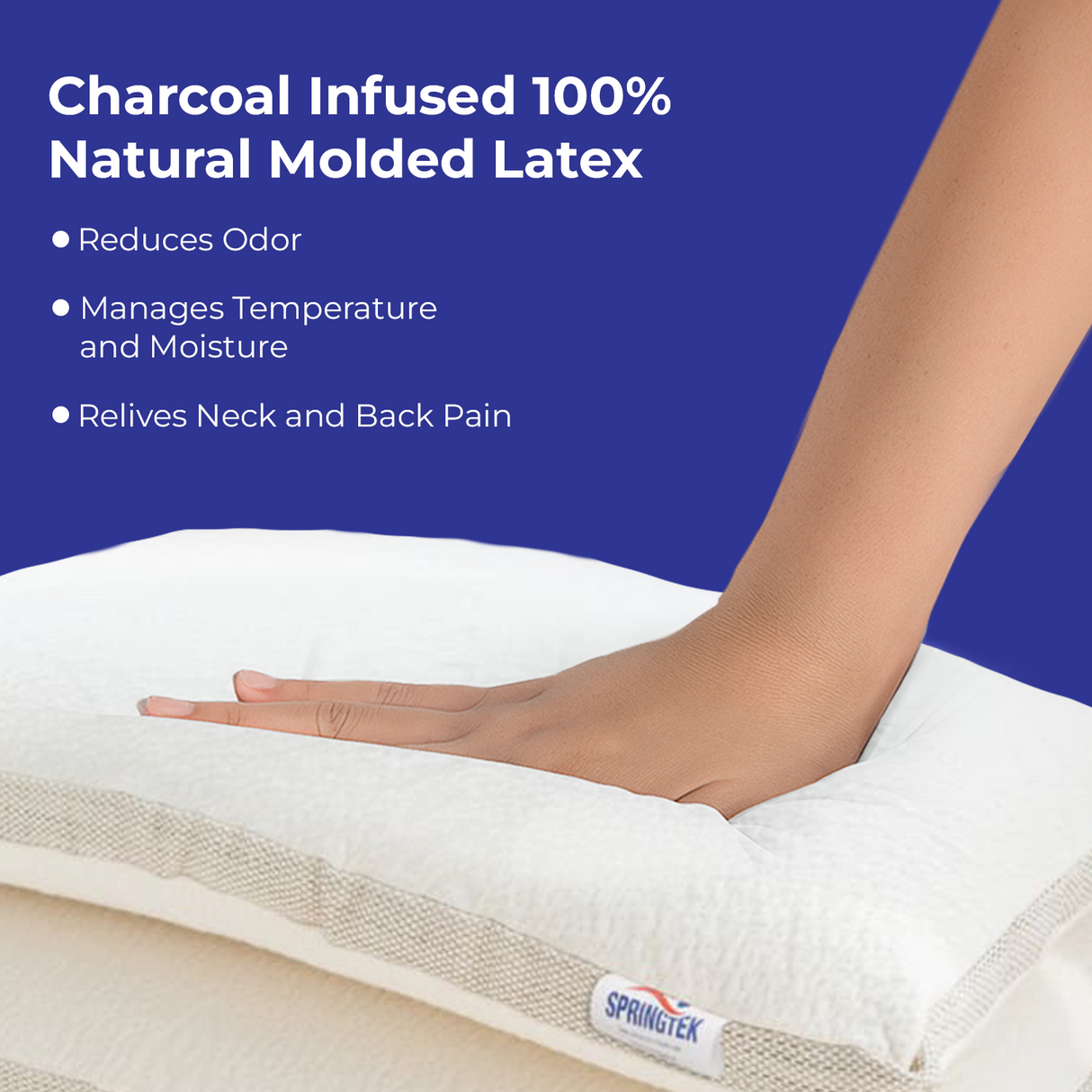Charcoal Infused 100% Natural Molded Latex Dunlop Pillows With Organic Cotton Cover