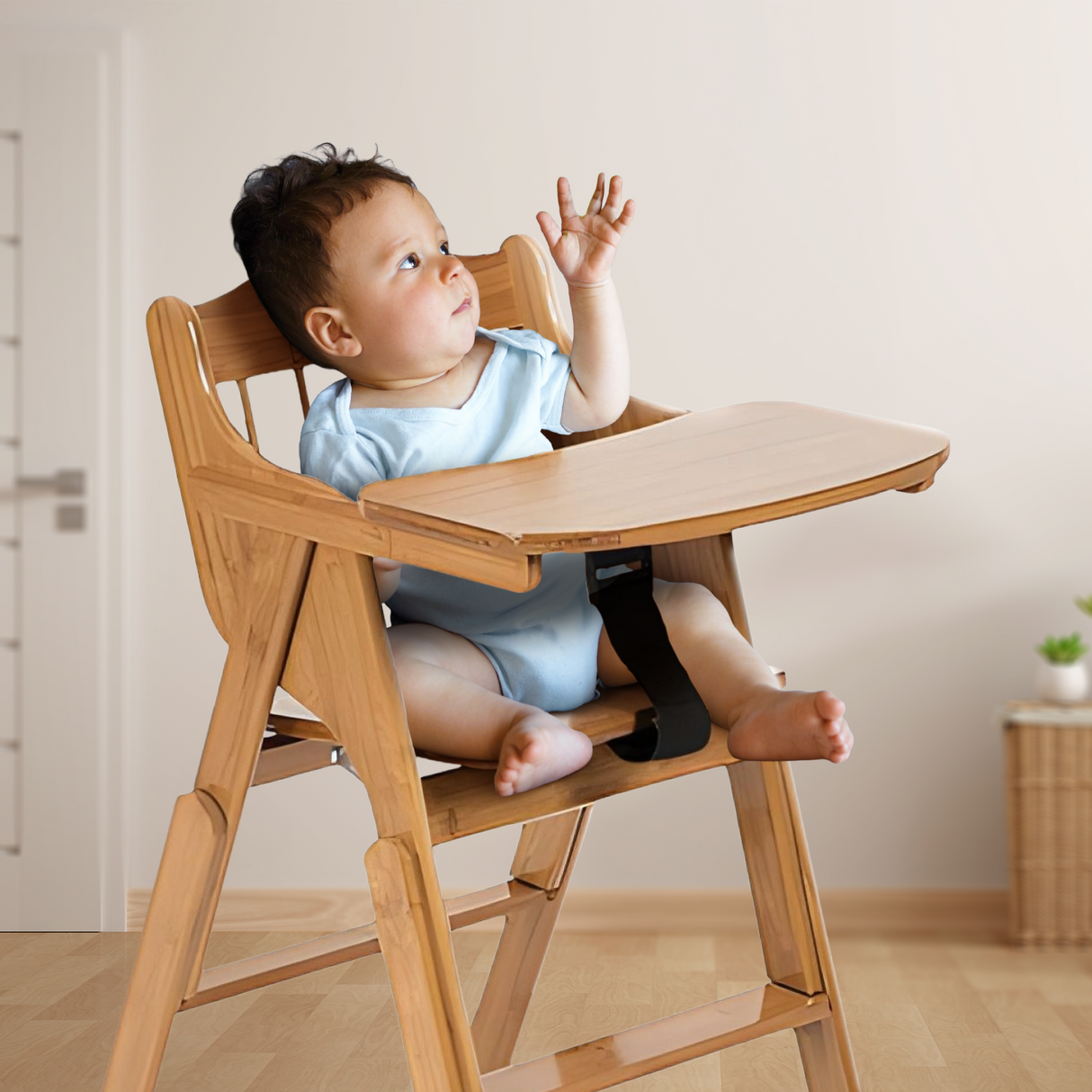 Springtek Joy Solid Wood High Chair for Baby Toddler, Foldable Wooden Highchair