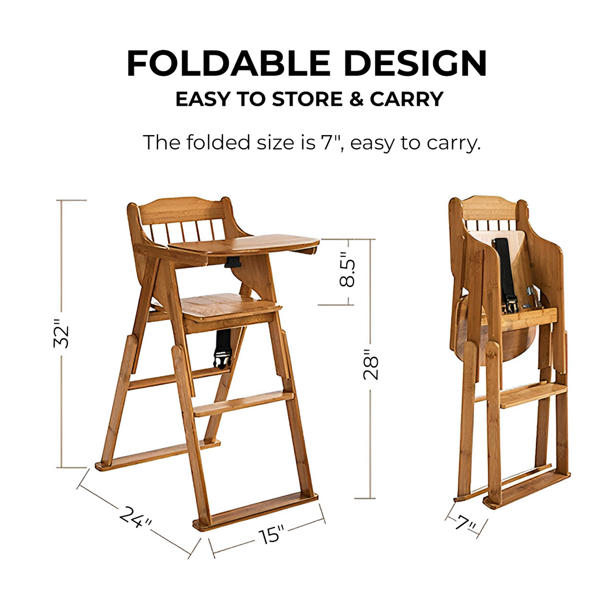 Springtek Joy Solid Wood High Chair for Baby Toddler, Foldable Wooden Highchair