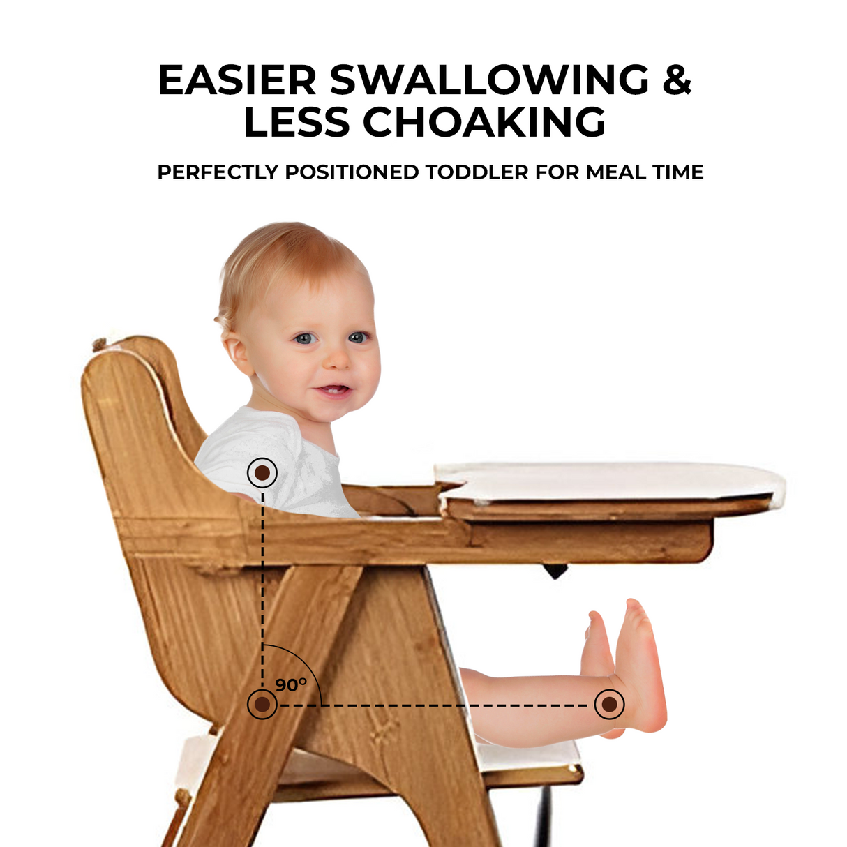 Springtek Joy Solid Wood High Chair for Baby Toddler, Foldable Wooden Highchair