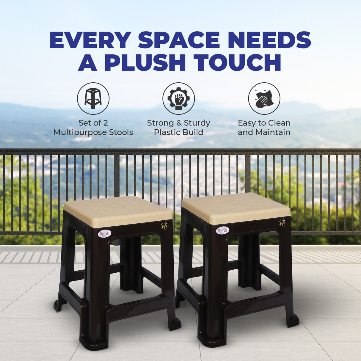 PETALS Mega Plush Stool, Plastic Seating Stool for Home, Bedroom, Bathroom & Kitchen