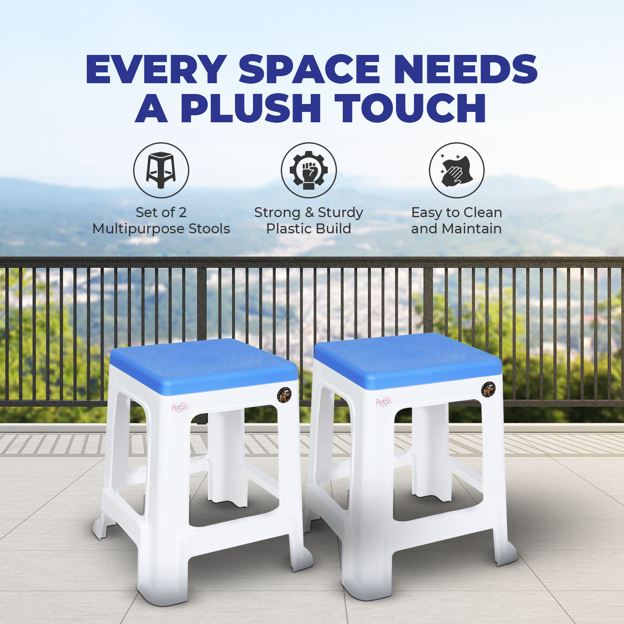 PETALS Mega Plush Stool, Plastic Seating Stool for Home, Bedroom, Bathroom & Kitchen