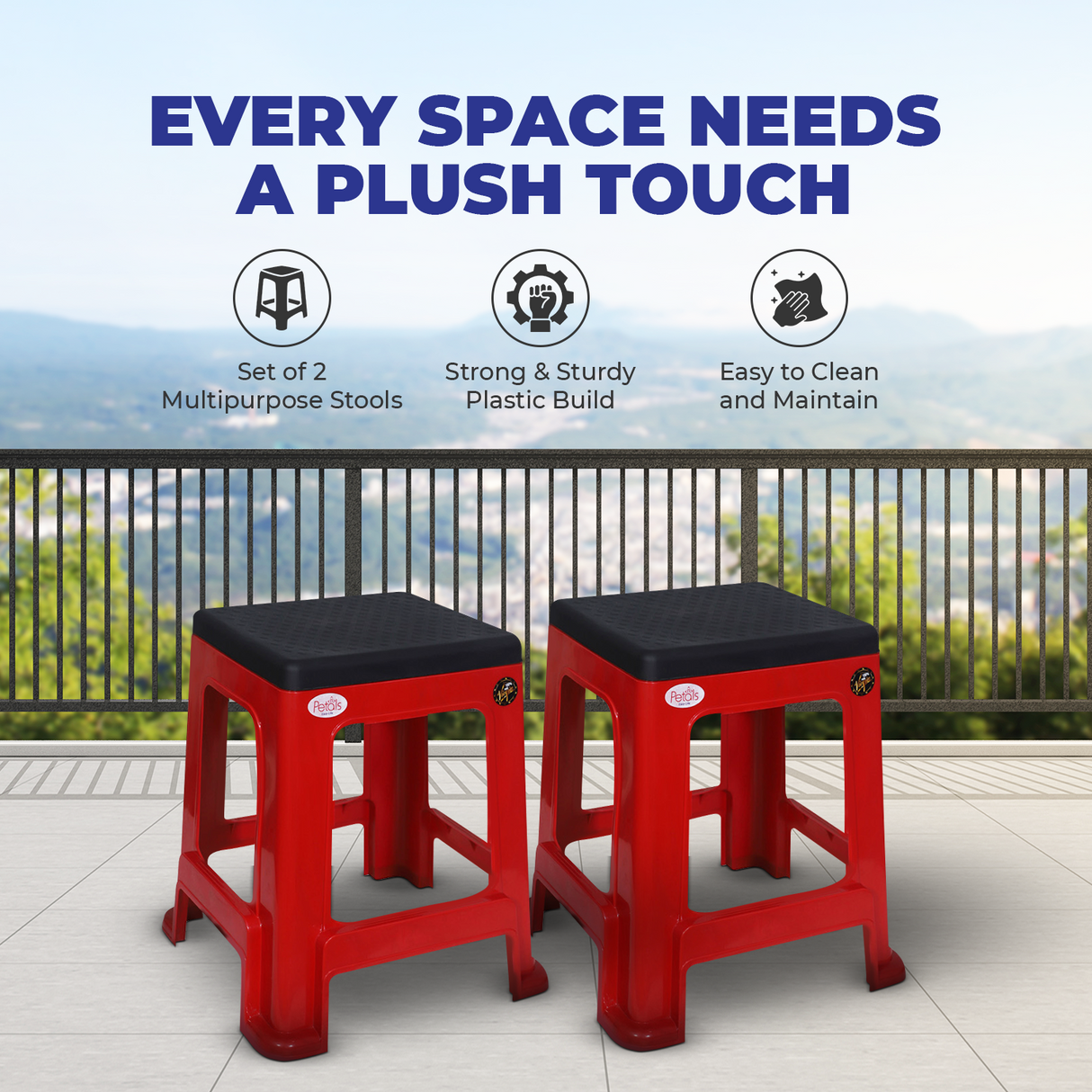 PETALS Mega Plush Stool, Plastic Seating Stool for Home, Bedroom, Bathroom & Kitchen