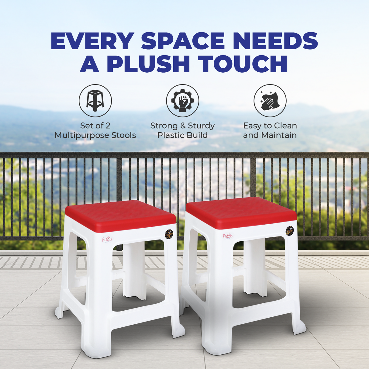 PETALS Mega Plush Stool, Plastic Seating Stool for Home, Bedroom, Bathroom & Kitchen