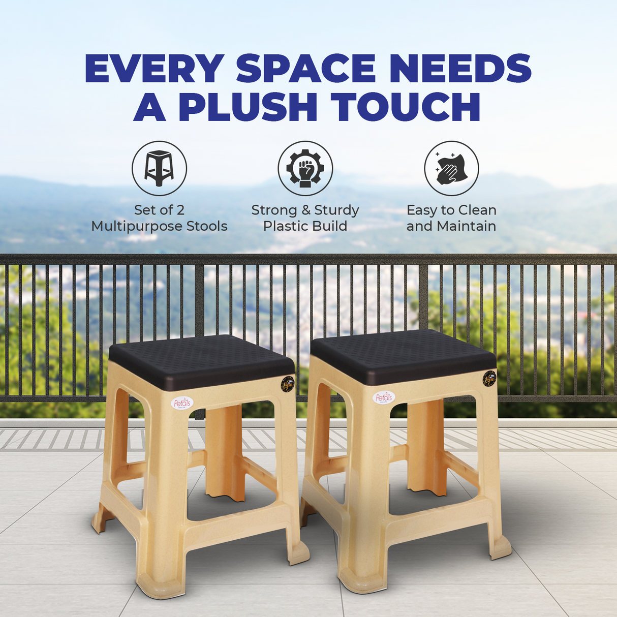 PETALS Mega Plush Stool, Plastic Seating Stool for Home, Bedroom, Bathroom & Kitchen