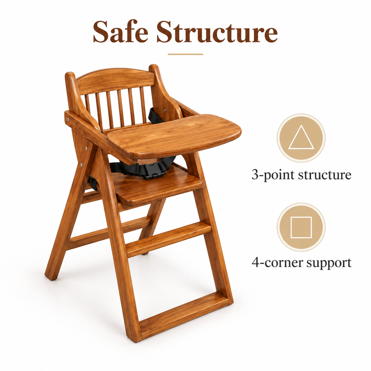 Springtek Joy Solid Wood High Chair for Baby Toddler, Foldable Wooden Highchair