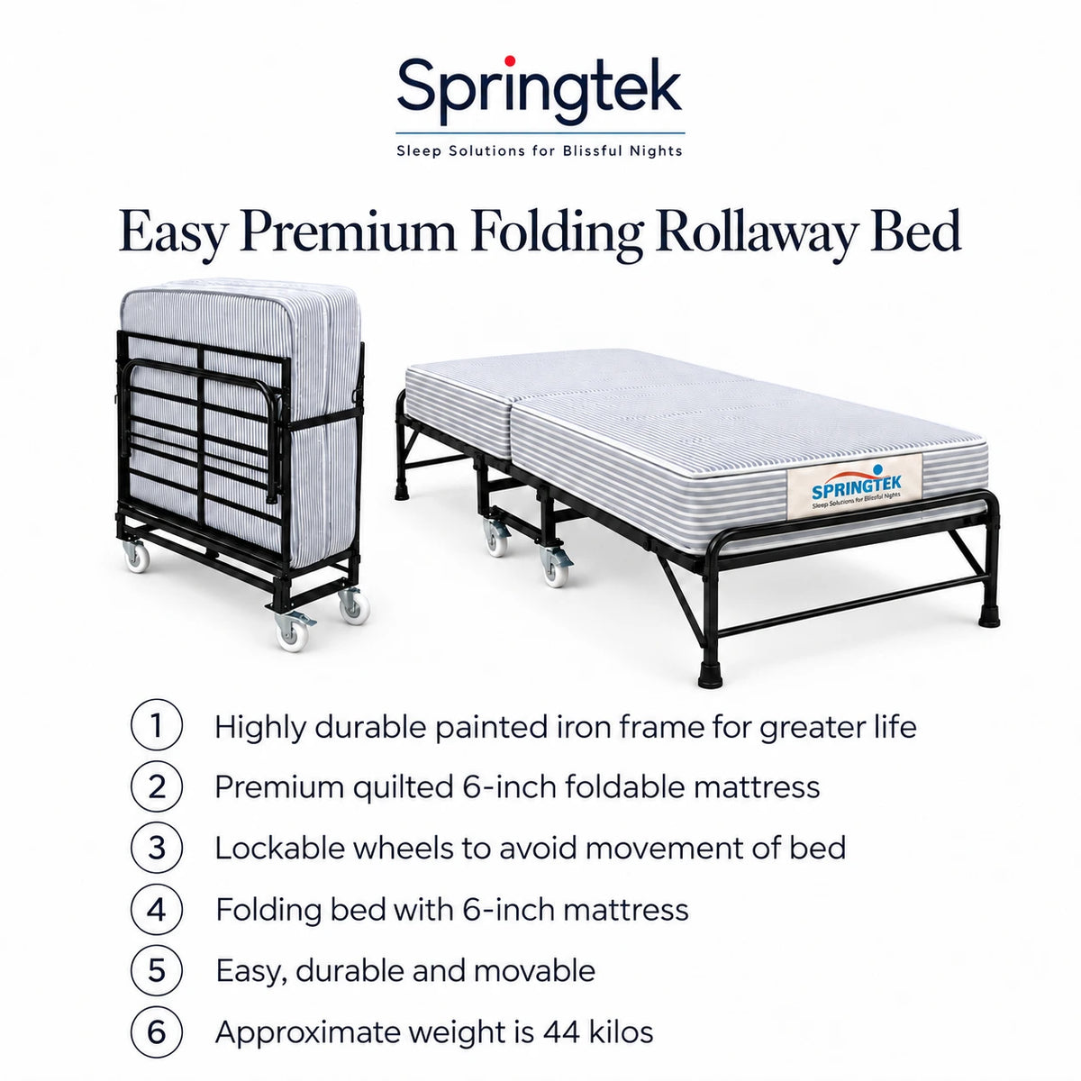 Folding Rollaway Bed With 6" Mattress