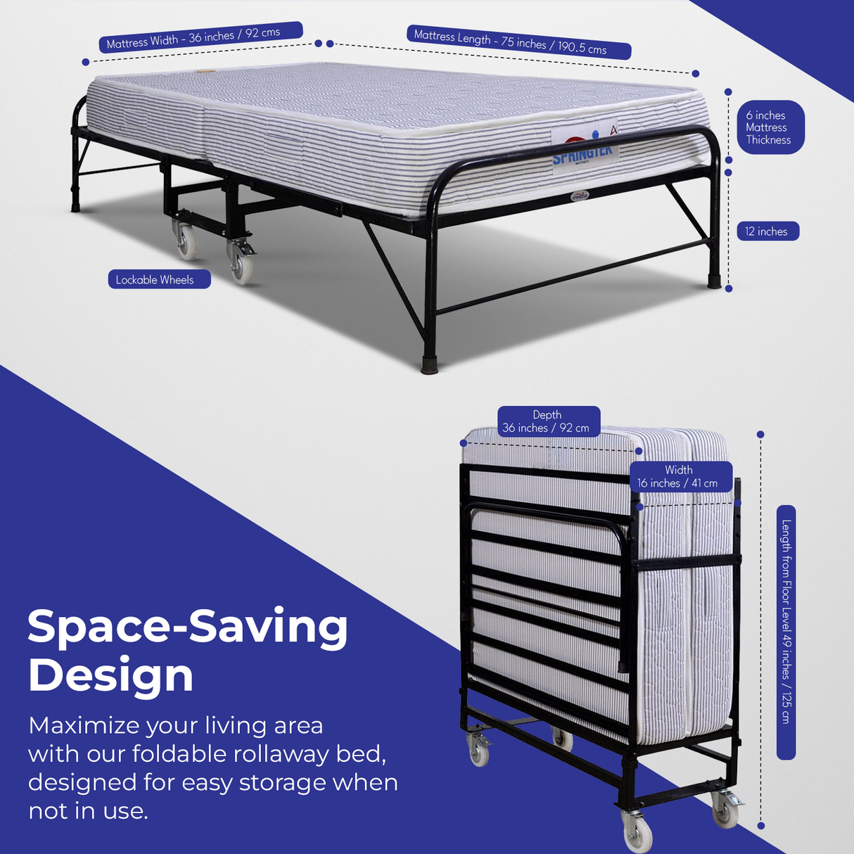 Folding Rollaway Bed With 6" Mattress