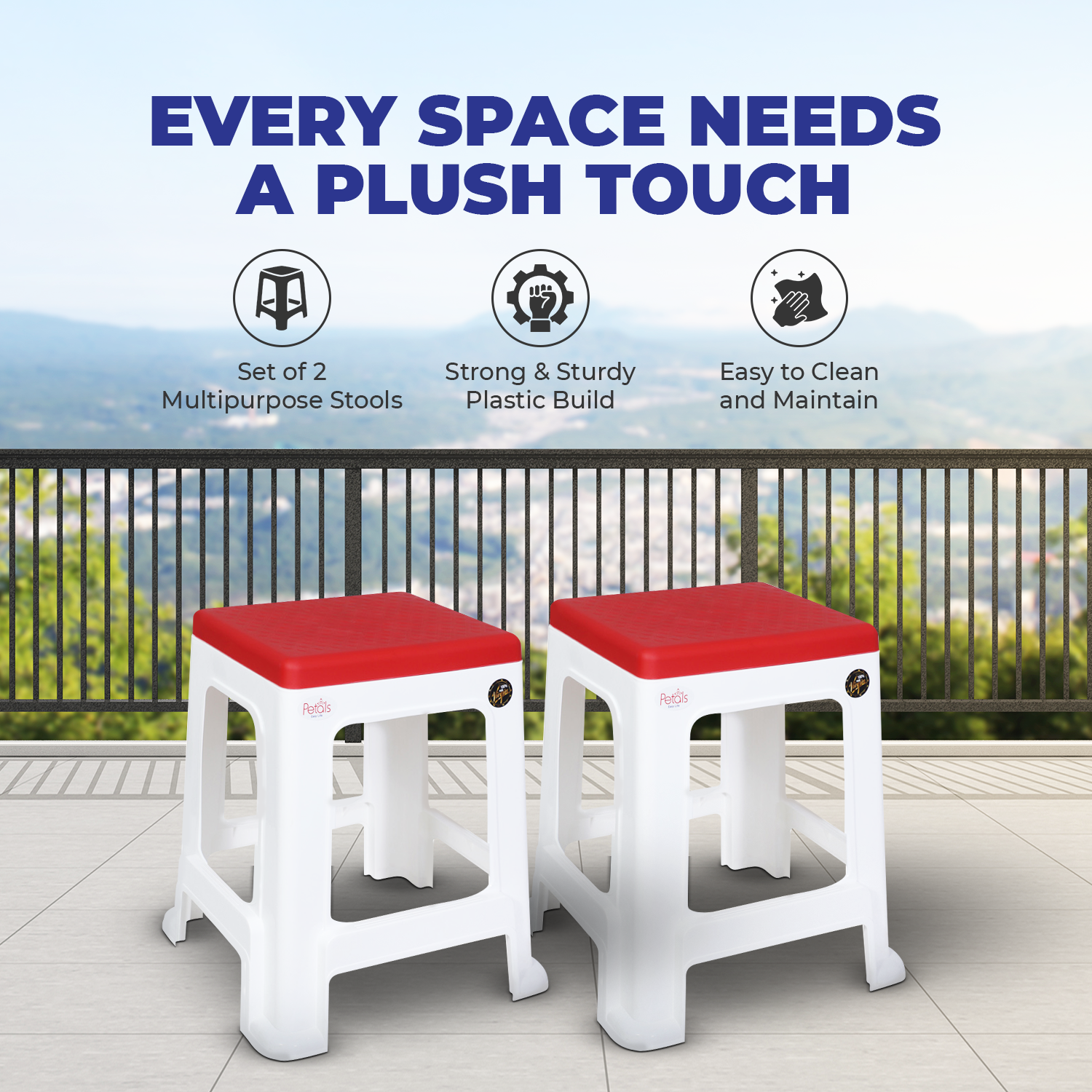 PETALS Mega Plush Stool, Plastic Seating Stool for Home, Bedroom, Bathroom & Kitchen