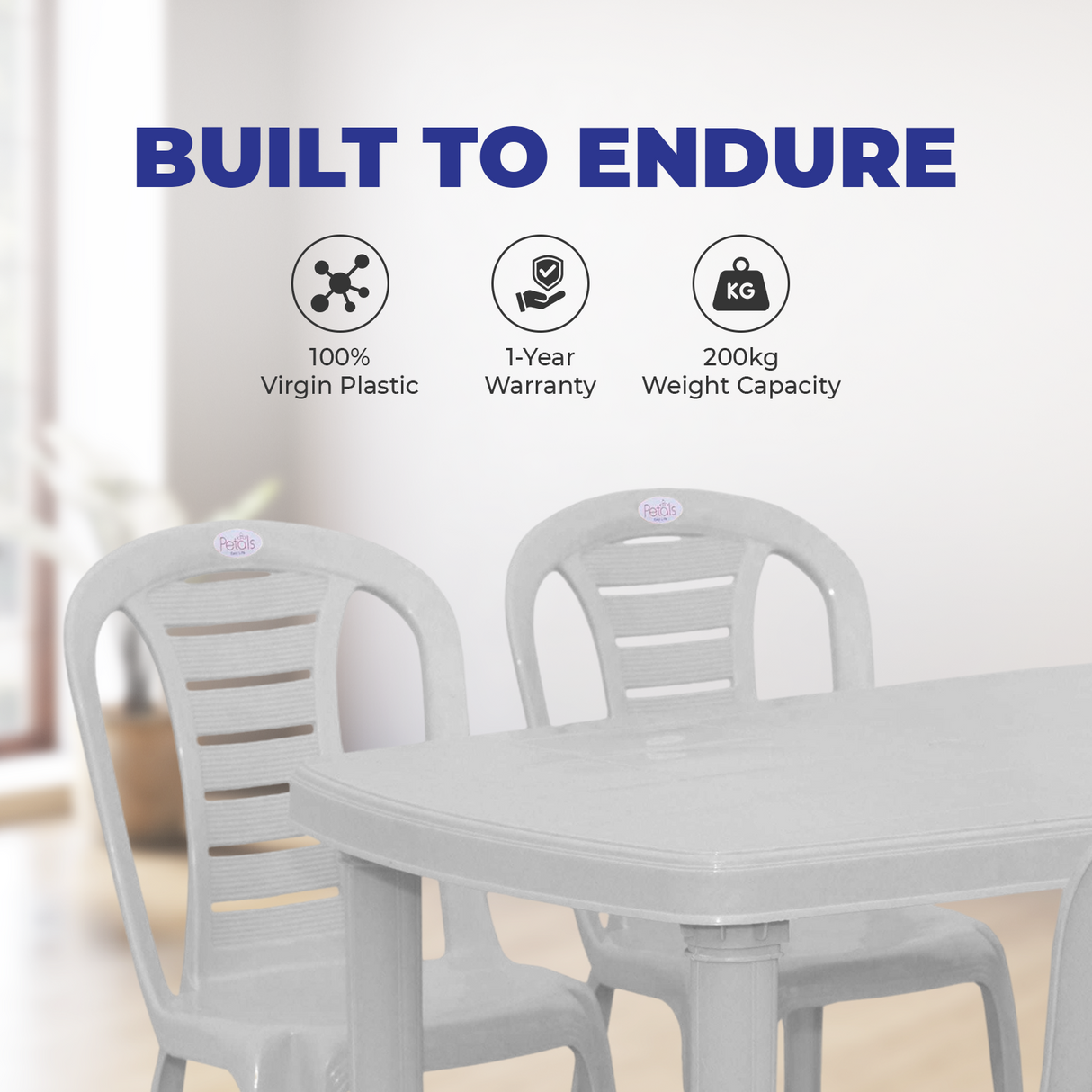 Petals Sultan 100% Pure Virgin 4 Seater Dining Set with 1 Dining Table with 4 Chairs