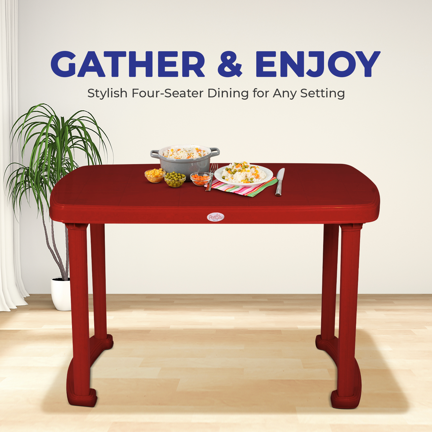 Petals Desire 100% Virgin Plastic Four Seater Dining Table