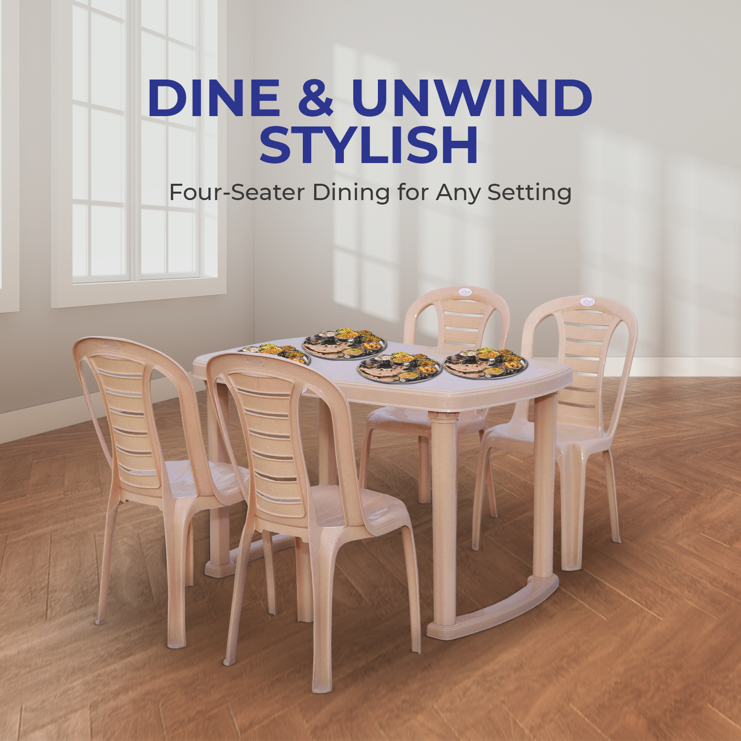 Petals Sultan 100% Pure Virgin 4 Seater Dining Set with 1 Dining Table with 4 Chairs