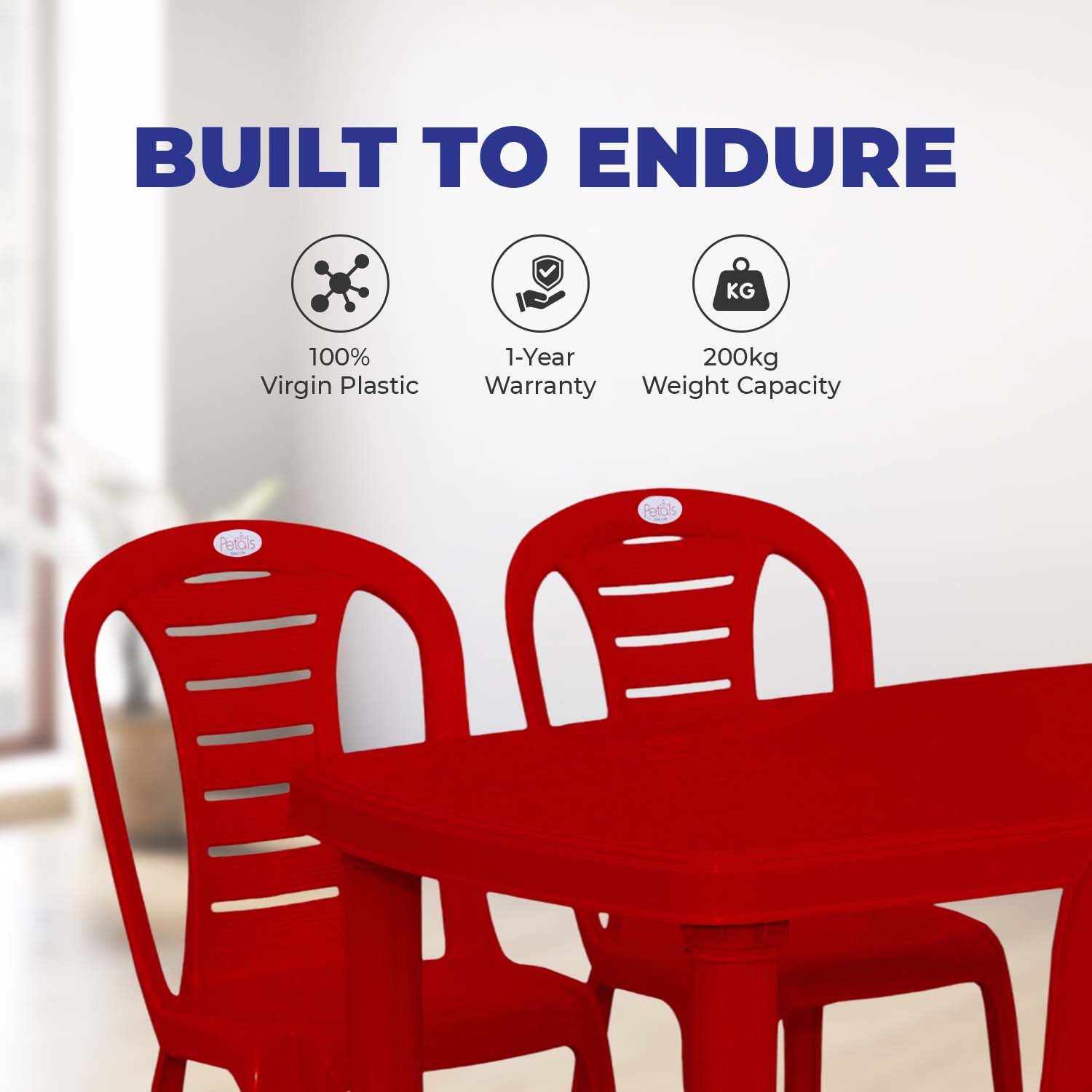 Petals Sultan 100% Pure Virgin 4 Seater Dining Set with 1 Dining Table with 4 Chairs