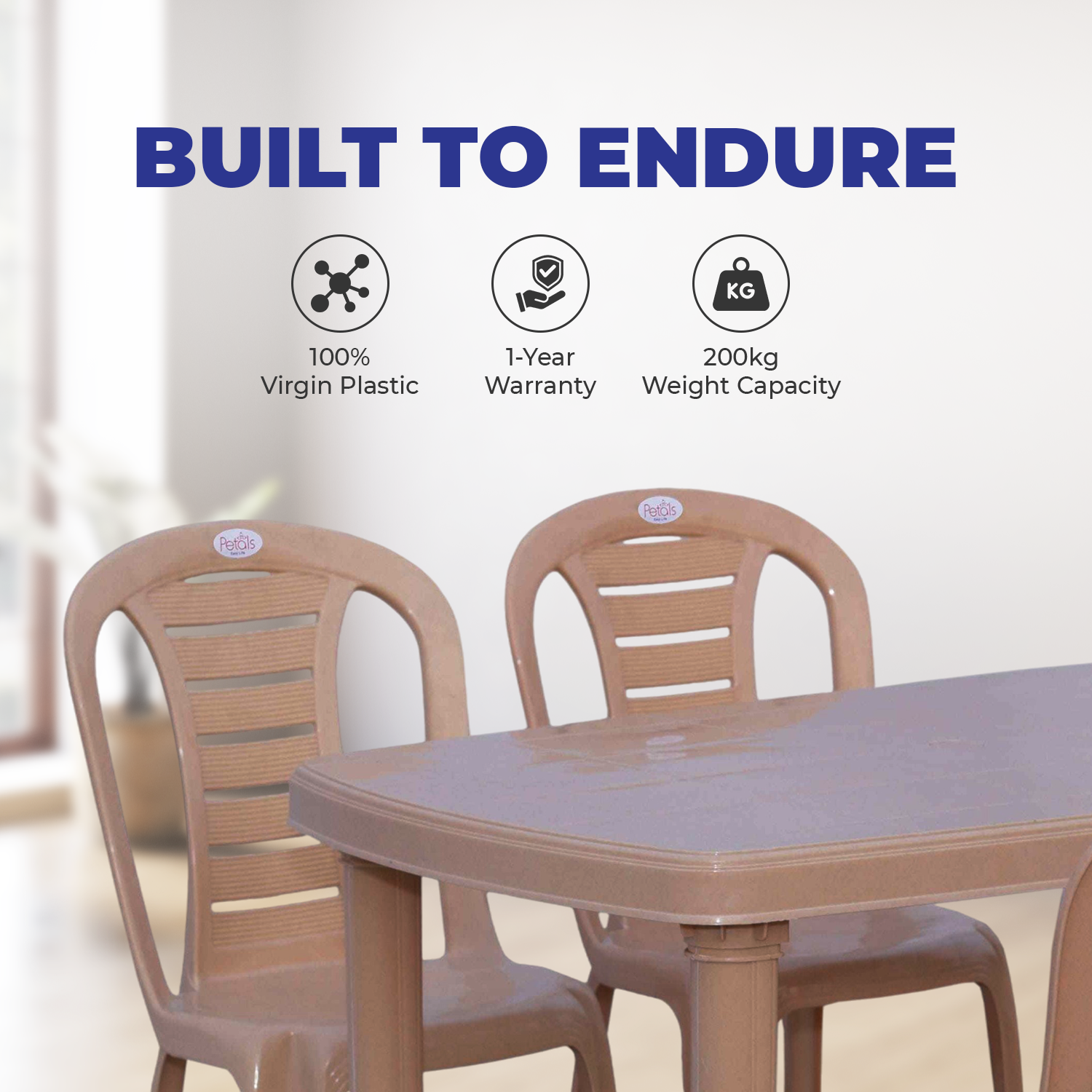 Petals Sultan 100% Pure Virgin 4 Seater Dining Set with 1 Dining Table with 4 Chairs