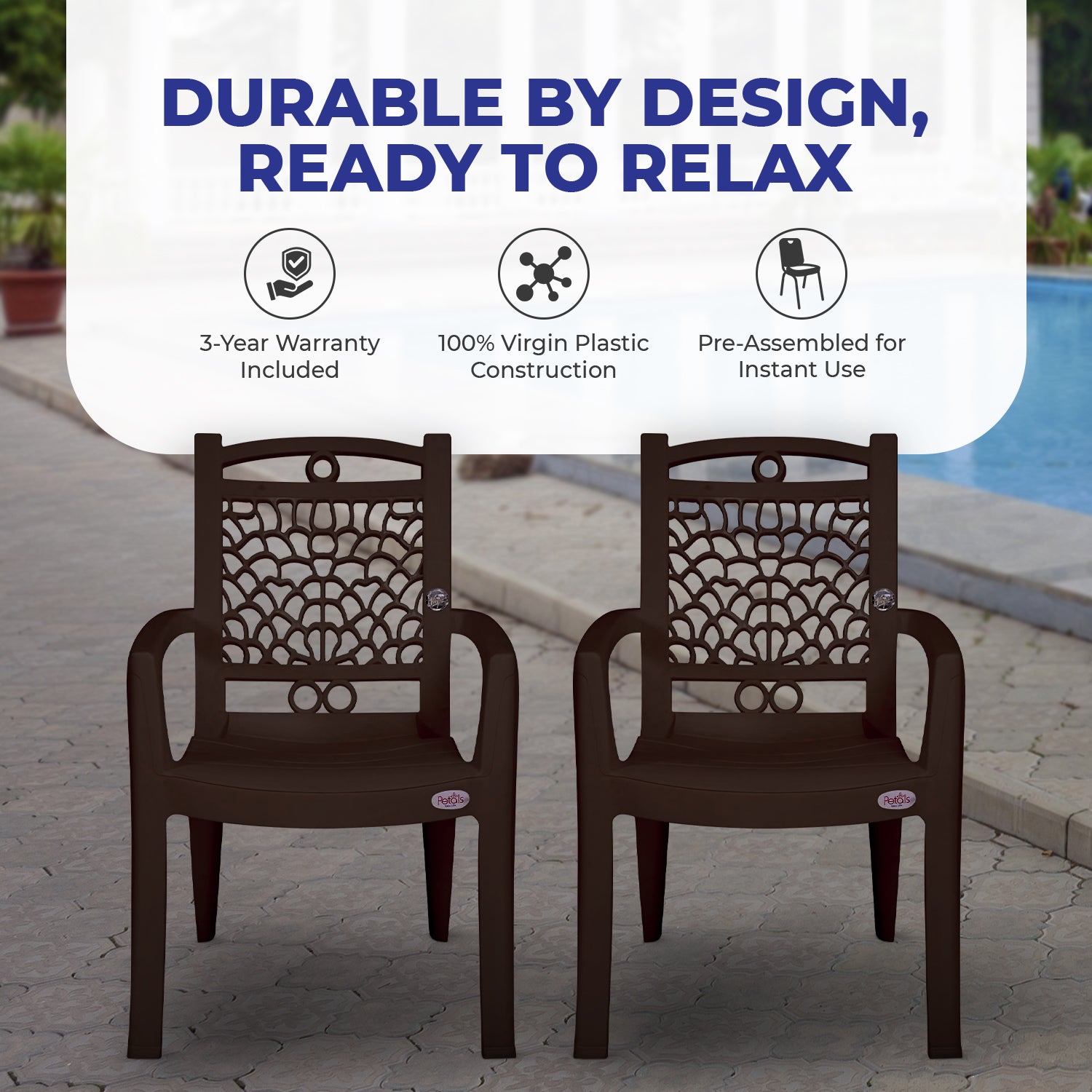 Petals Swiss 100% Virgin Plastic Arm Chair for Home and Garden