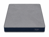 A Springtek Ortho Pocket Memory Foam Spring Mattress shown from a top-down angle on a clean white background. The mattress features a textured gray top surface with a geometric pattern and a dark navy blue side bolster with a white brand label.