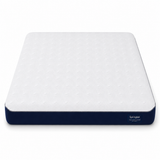 A Wavemax Spine Support Orthopedic Mattress shown from a high angle on a clean white background. The mattress features a white quilted top surface with a subtle dotted pattern and a dark navy blue side border with the 'Springfree' brand label visible in the bottom right corner.