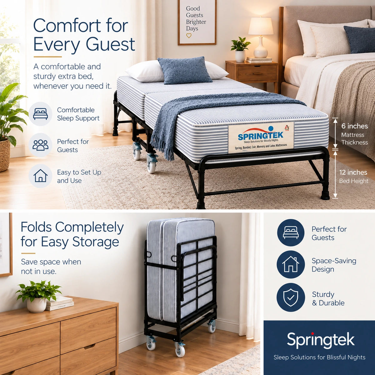 Folding Rollaway Bed With 6" Mattress