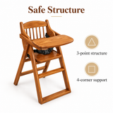 Springtek Joy Solid Wood High Chair for Baby Toddler, Foldable Wooden Highchair