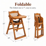 Springtek Joy Solid Wood High Chair for Baby Toddler, Foldable Wooden Highchair