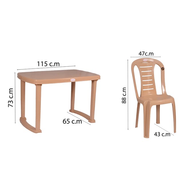Small size sultan dining beige plastic table and chair